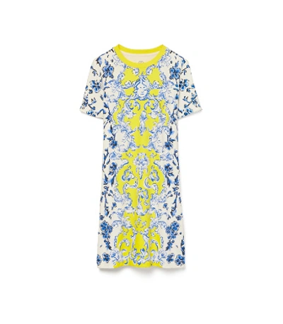Tory Burch Printed T-shirt Dress In Yellow Swirl/blue Branches | ModeSens