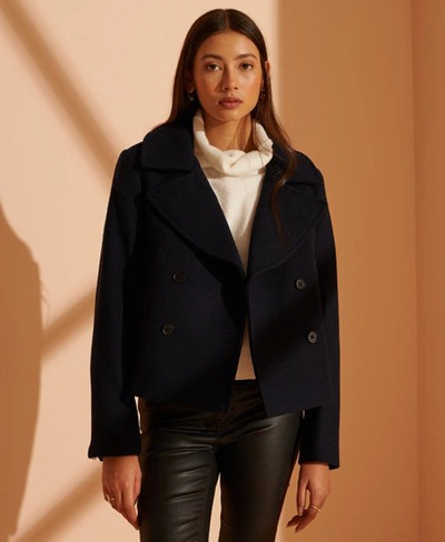 Shop Superdry Wool Crop Peacoat In Navy