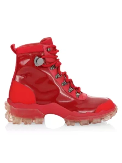 Shop Moncler Helis Leather Hiking Boots In Red