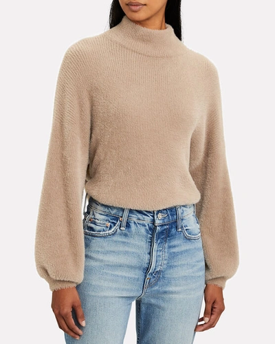 Shop Michelle Mason Mock Neck Fuzzy Sweater In Beige