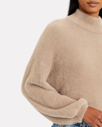Shop Michelle Mason Mock Neck Fuzzy Sweater In Beige