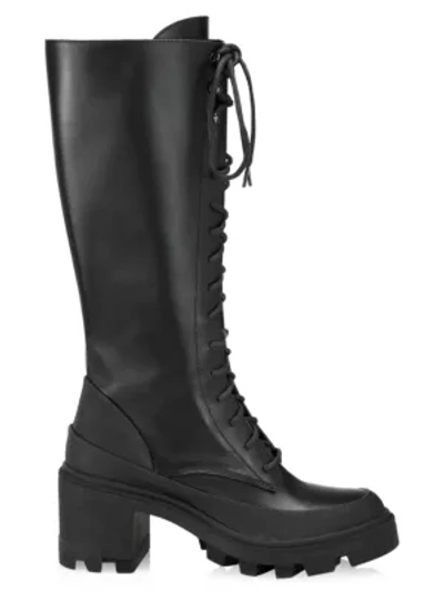 Shop Moncler C Lug-sole Tall Leather Boots In Black