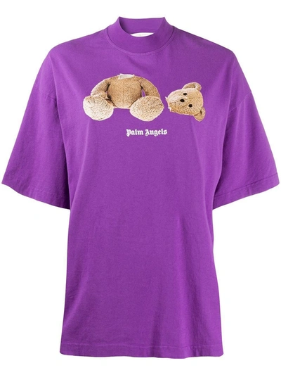Shop Palm Angels Bear Over Tee Purple Brown