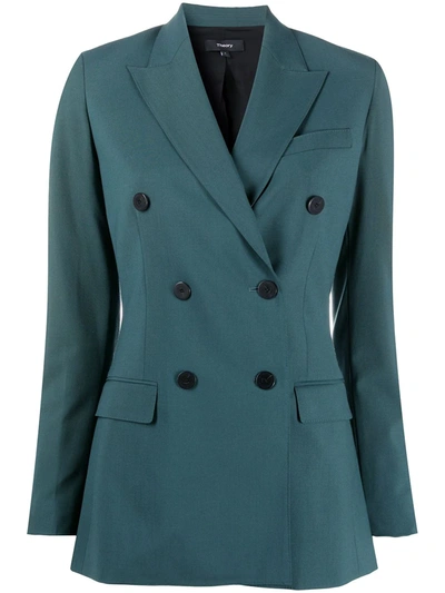 Shop Theory Double-breasted Blazer In Green