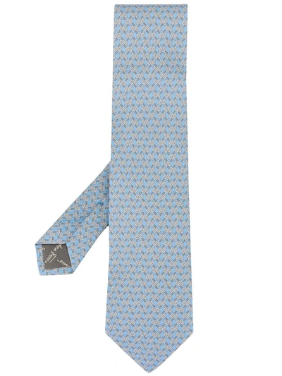 Shop Ferragamo Belt Print Silk Tie In Blue