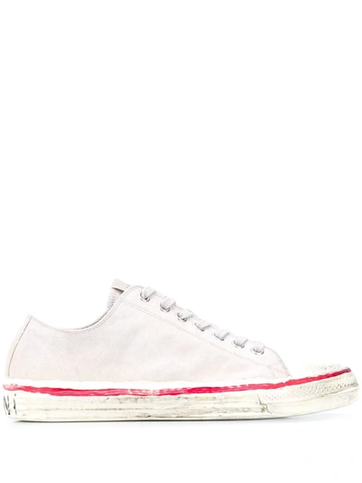 Shop Marni Painted Canvas Sneakers In Neutrals