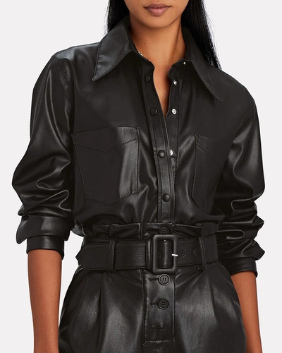 Shop Agolde Paloma Vegan Leather Button-down Shirt In Black