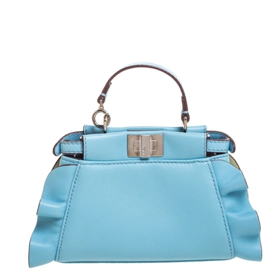 Pre-owned Fendi Light Blue Leather Micro Peekaboo Top Handle Bag