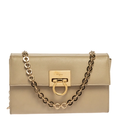 Pre-owned Ferragamo Beige Leather Gancini Chain Bag