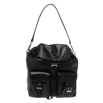 Pre-owned Prada Black Leather Double Pocket Shoulder Bag