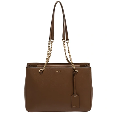 Pre-owned Dkny Brown Leather Bryant Park Chain Tote