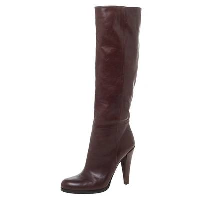 Pre-owned Gucci Brown Leather Elizabeth Knee Mid Calf Boots Size 38