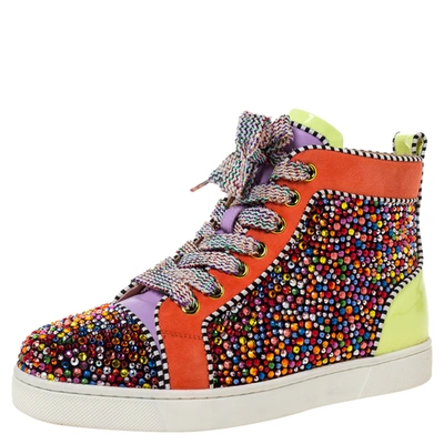 Pre-owned Christian Louboutin Multicolor Crystal Embellished Suede And Patent Leather Louis High Top Trainers Size 41