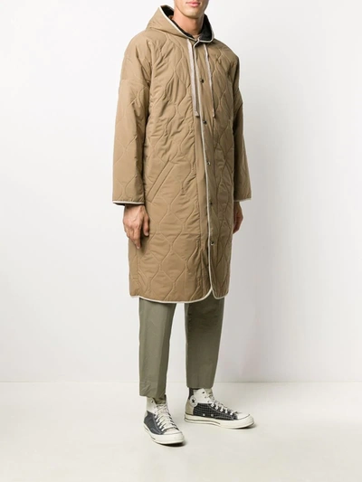 Shop Drôle De Monsieur Quilted Hooded Coat In Brown