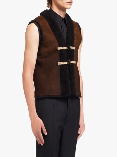 Shop Prada Sheepskin Toggle Vest In Brown