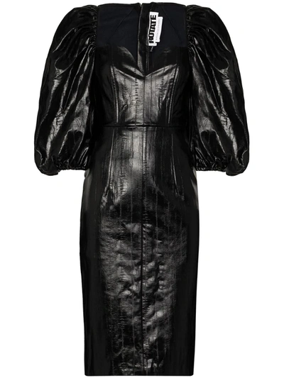 Shop Rotate Birger Christensen Irina Puff-sleeve Midi Dress In Black