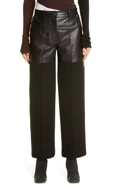 Shop Peter Do Leather Combo Crop Fireman Pants In Black/black