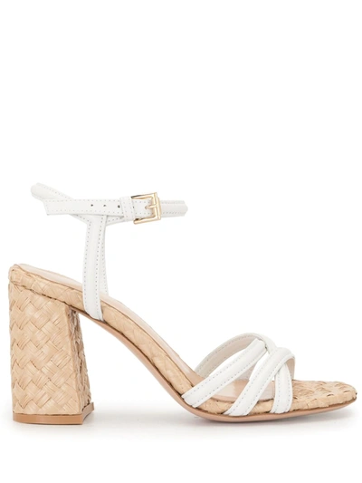 Shop Gianvito Rossi Braided Raffia Heeled Sandals In White