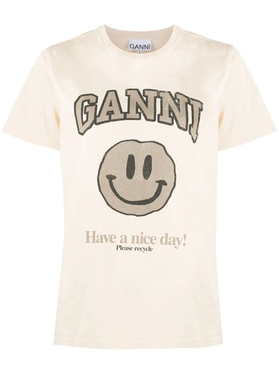 Shop Ganni Graphic-print T-shirt In Neutrals