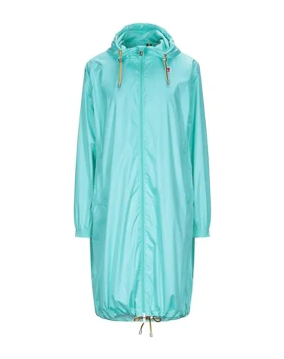 Shop K-way Overcoats In Turquoise
