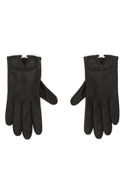 Shop Valentino Garavani Vlogo Lambskin Leather Gloves In Black