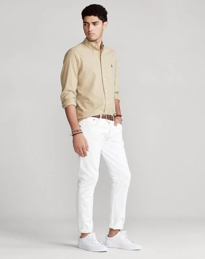 Shop Polo Ralph Lauren Slim Fit Oxford Shirt Man Shirt Sand Size S Cotton In Beige