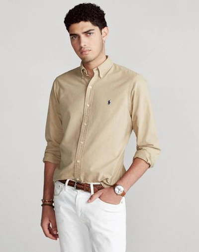 Shop Polo Ralph Lauren Slim Fit Oxford Shirt Man Shirt Sand Size S Cotton In Beige