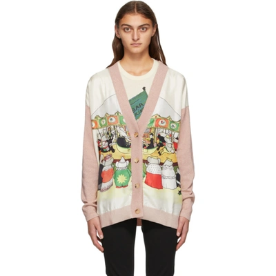 Lanvin Woman Pink V-neck Cardigan With Printed Silk Panel | ModeSens