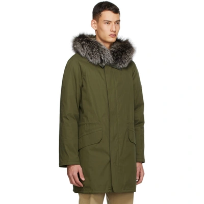 Shop Yves Salomon Khaki Down & Fur Jacket In B2341 Huntr