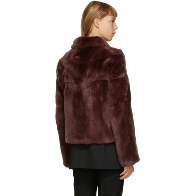 Shop Yves Salomon - Meteo Burgundy Fur Crop Jacket In A6064 Porto