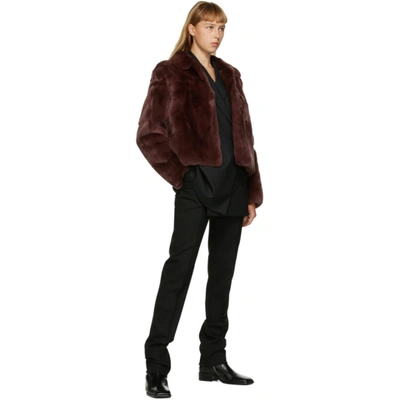 Shop Yves Salomon - Meteo Burgundy Fur Crop Jacket In A6064 Porto