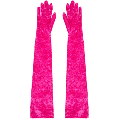 Shop Marine Serre Pink Long Gloves In 7 Fuchsia