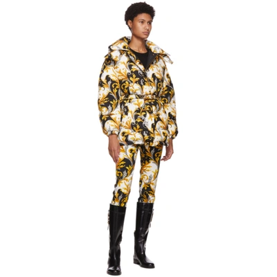 Shop Versace Black And Gold Down Acanthus Jacket In A7027 Bianc