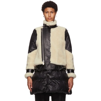 Shop Sacai Black Sherpa And Nylon Jacket In 051 Ecru/bk