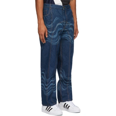 Shop Ahluwalia Blue Low Rise Jeans In Denim Blue