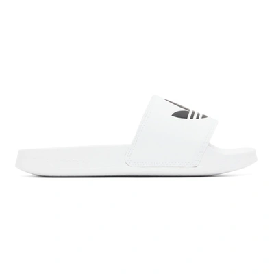 Shop Adidas Originals White Adilette Lite Pool Slides In Wht/blk