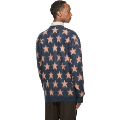 Shop Needles Navy And Pink Mohair Star Cardigan In Blue Grey