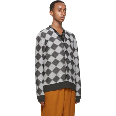 Shop Needles Grey Wool Check Cardigan In Charcoal