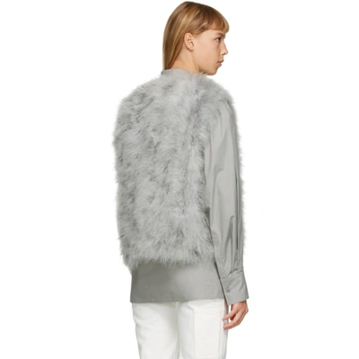 Shop Yves Salomon Grey Feather Cropped Vest In A7143 Libel