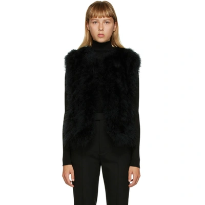 Shop Yves Salomon Black Feather Cropped Vest In C99 Noir