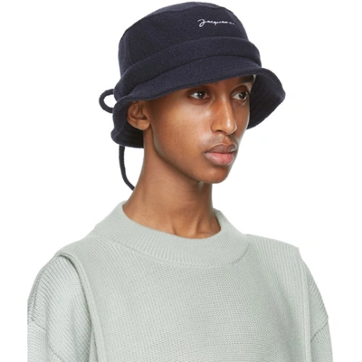 Shop Jacquemus Navy Wool Le Bob Bucket Hat In Dark Navy