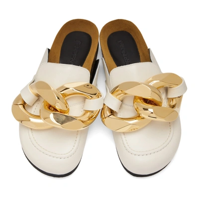 Shop Jw Anderson Off-white Nappa Curb Chain Slippers In 101 Bianco