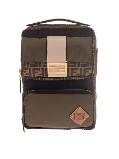 Shop Fendi Logo Detail Backpack In Green And Brown