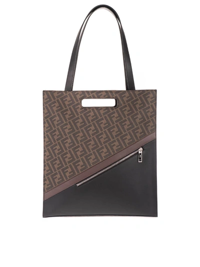 Shop Fendi Ff Fabric Shoping Bag In Brown In Black