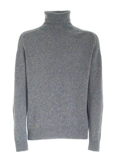 Shop Dondup High Neck Sweater In Light Blue And Beige