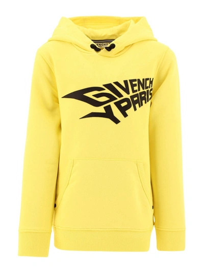 Shop Givenchy Slanted Logo Print Hoodie In Yellow