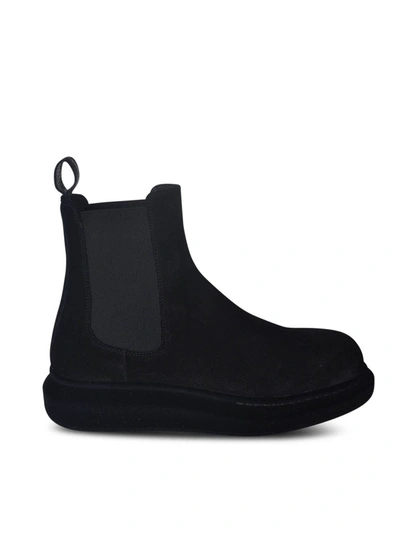 Shop Alexander Mcqueen Black Hybrid Flock Chelsea Boots