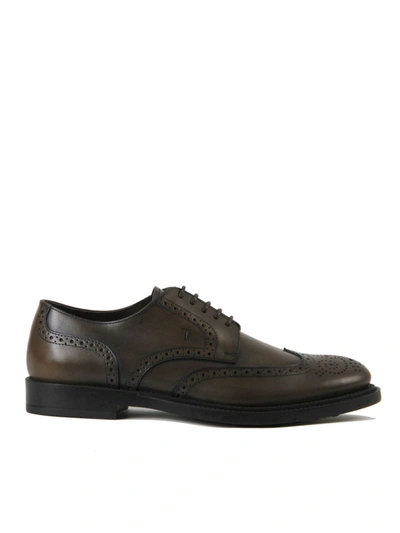 Shop Tod's Smooth Leather Derby Brogues In Brown