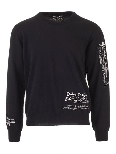 Shop Dolce & Gabbana Logo Embroidery Cashmere Pullover In Black