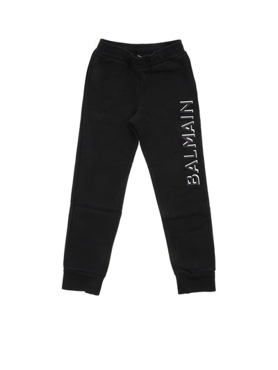 Shop Balmain Logo Embroidery Pants In Black